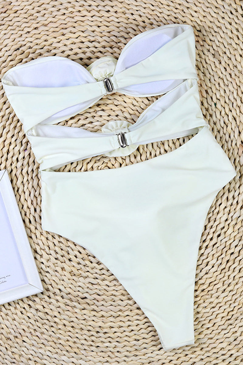 Dames Badpak | Bandeau met Bloemapplicaties, Hoog Uitgesneden 6