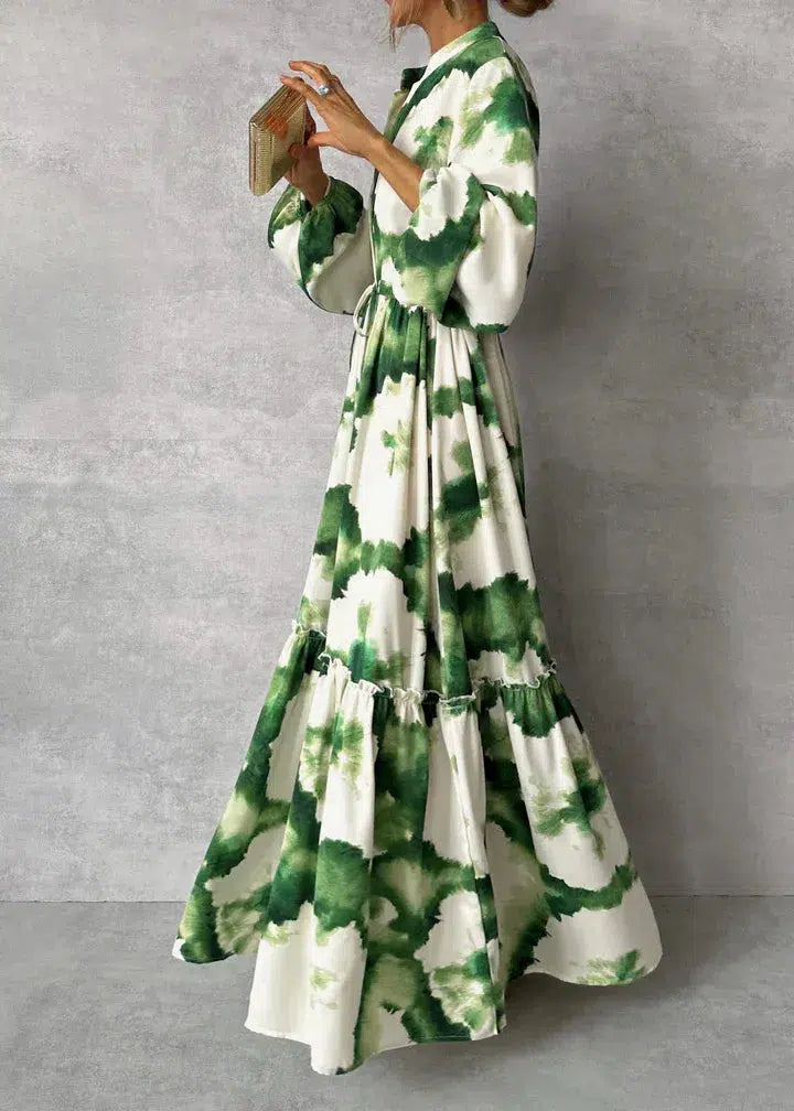 Dames Lange Jurk | Elegante V-hals, Lange Mouwen, Maxi Stijl 0