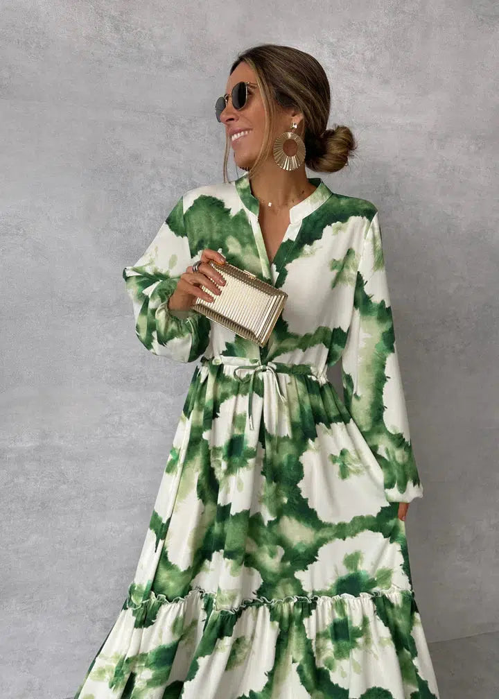 Dames Lange Jurk | Elegante V-hals, Lange Mouwen, Maxi Stijl 1