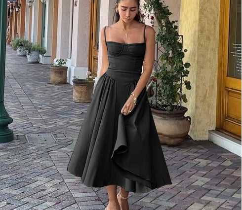 Dames Midi Jurk | Sweetheart Halslijn, Vloeiende Rok 1