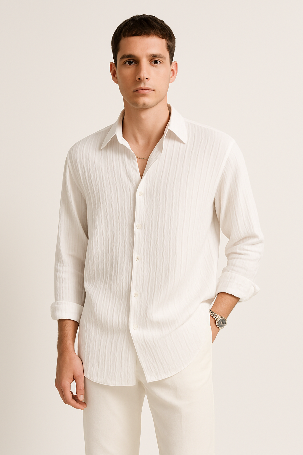Unisex Overhemd | Crinkle Textuur, Oversized Pasvorm 1