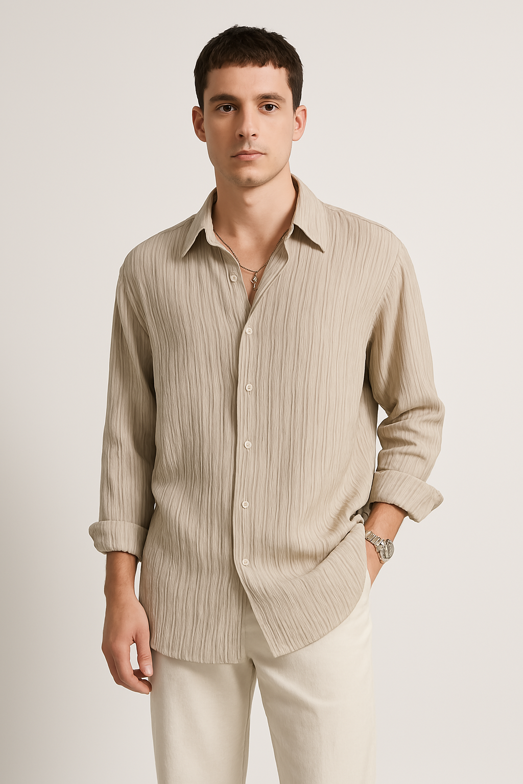Unisex Overhemd | Crinkle Textuur, Oversized Pasvorm 2