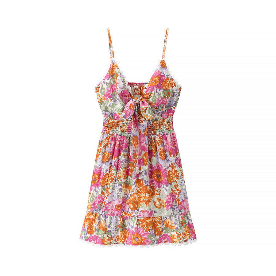 Vrouwen A-Lijn Mini Jurk | Katoenmix, Bloemenprint, Spaghetti Bandjes 1