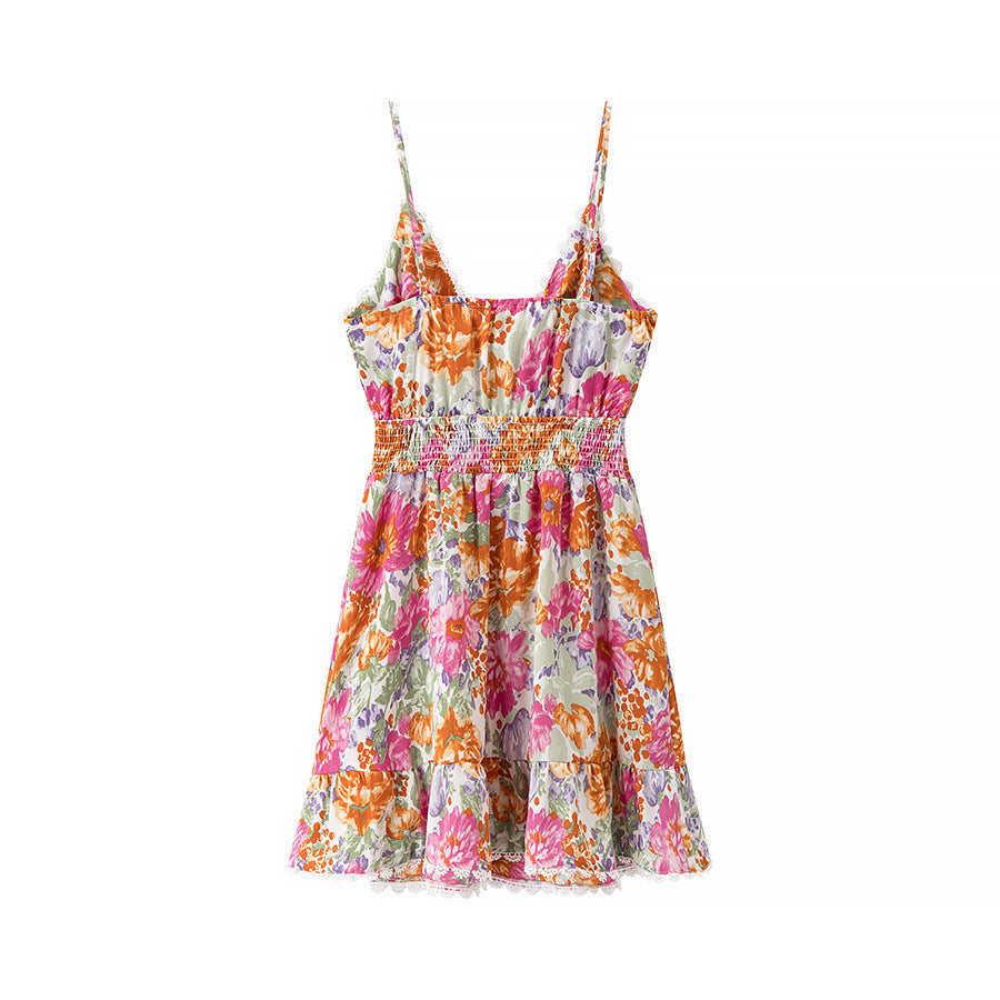 Vrouwen A-Lijn Mini Jurk | Katoenmix, Bloemenprint, Spaghetti Bandjes 2