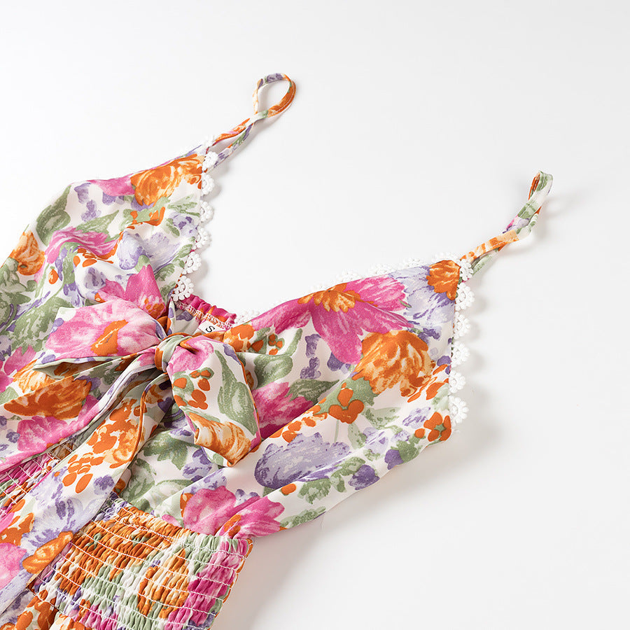 Vrouwen A-Lijn Mini Jurk | Katoenmix, Bloemenprint, Spaghetti Bandjes 3