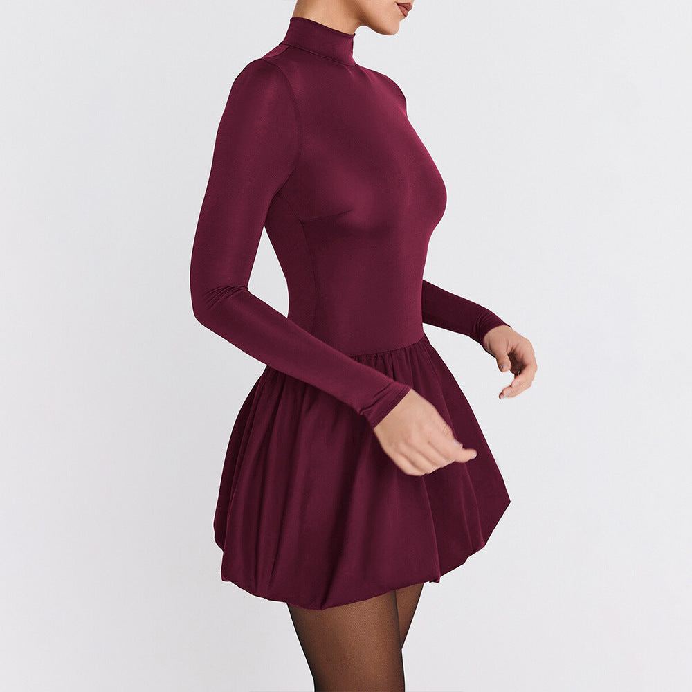 Vrouwen A-Lijn Mini Jurk | Katoenmix, Slanke Pasvorm, Hoge Hals 1