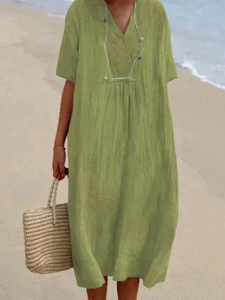 Vrouwen Linnen Midi Jurk - Lichtgewicht en Ademend Zomer Outfit voor Casual en Formele Gelegenheden 1