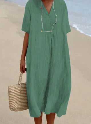 Vrouwen Linnen Midi Jurk - Lichtgewicht en Ademend Zomer Outfit voor Casual en Formele Gelegenheden 2