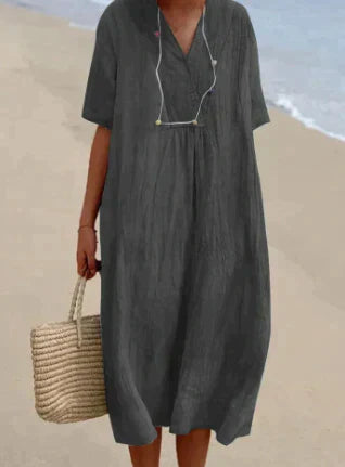 Vrouwen Linnen Midi Jurk - Lichtgewicht en Ademend Zomer Outfit voor Casual en Formele Gelegenheden 3