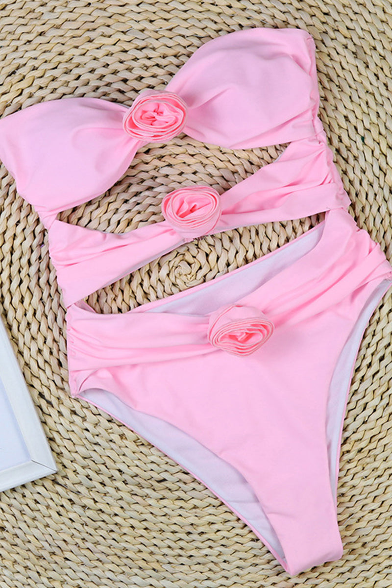 Dames Badpak | Bandeau met Bloemapplicaties, Hoog Uitgesneden 5