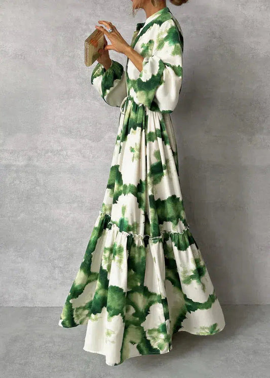 Dames Lange Jurk | Elegante V-hals, Lange Mouwen, Maxi Stijl 0