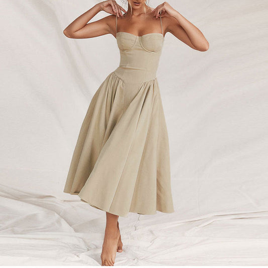 Dames Midi Jurk | Sweetheart Halslijn, Vloeiende Rok 0