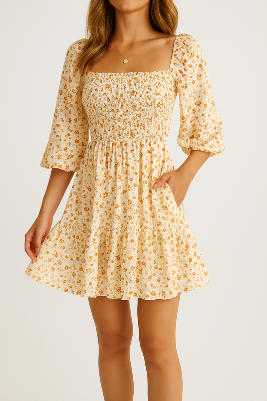 Vrouwen A-Lijn Mini Jurk | Katoenmengsel, Bloemenprint 0