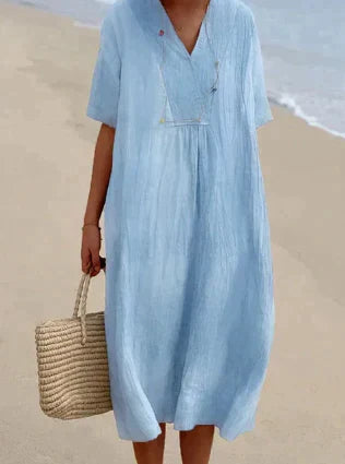Vrouwen Linnen Midi Jurk - Lichtgewicht en Ademend Zomer Outfit voor Casual en Formele Gelegenheden 0