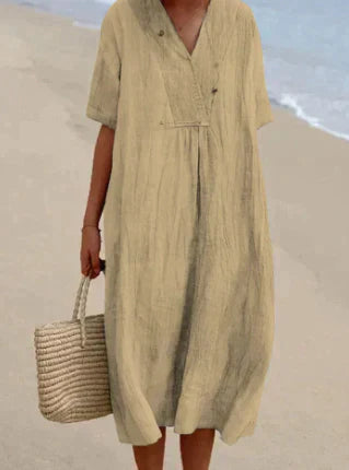 Vrouwen Linnen Midi Jurk - Lichtgewicht en Ademend Zomer Outfit voor Casual en Formele Gelegenheden 4