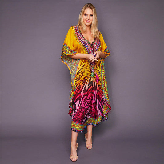 Vrouwen Midi Jurk | Ademend Kaftan Stijl 0